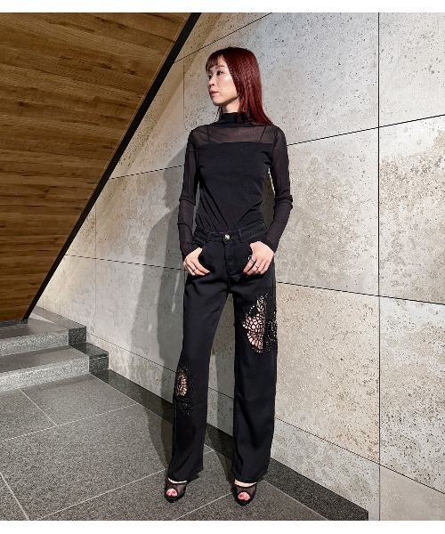 Desert Rose(デザートローズ)の「【DESERT ROSE/デザートローズ】ソフトシアーレイヤートップ(Tシャツ/カットソー・レディース・ブラック/オフホワイト・FREE)」の3枚目の写真