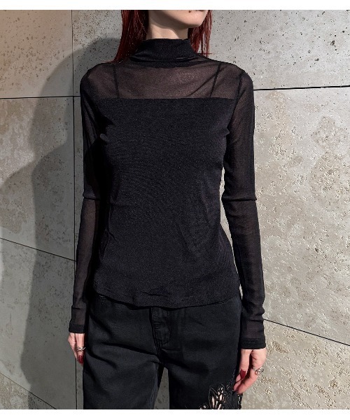 Desert Rose(デザートローズ)の「【DESERT ROSE/デザートローズ】ソフトシアーレイヤートップ(Tシャツ/カットソー・レディース・ブラック/オフホワイト・FREE)」の6枚目の写真