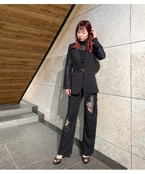 Desert Rose(デザートローズ)の「【DESERT ROSE/デザートローズ】ソフトシアーレイヤートップ(Tシャツ/カットソー・レディース・ブラック/オフホワイト・FREE)」の4枚目の写真