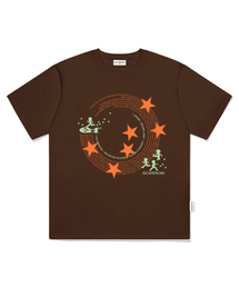 サークルビッグスタープリントオーバーサイズ半袖Tシャツブラウン