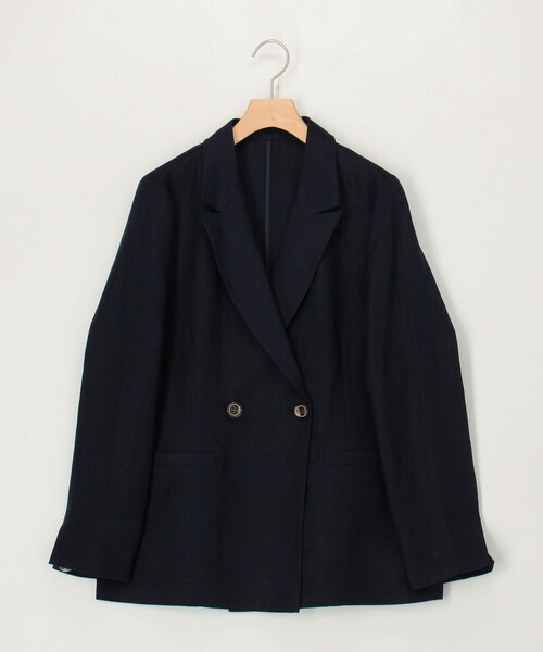 MICO COULIER（ミコクリエ）の「リュクス麻混ジャケット（テーラードジャケット・レディース・キナリ/ネイビー・38）」の2枚目の写真