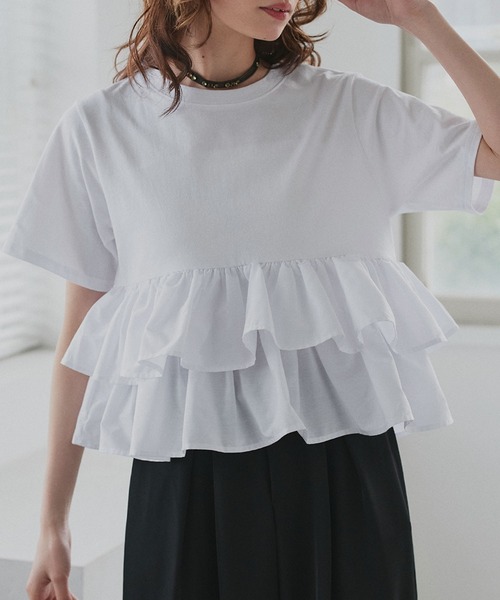ad thie(アドティエ)の「ティアードフリル ショート丈 Tシャツ(Tシャツ/カットソー・レディース・オフホワイト/ピンク/ベージュ/ブラック/チャコール・FREE)」の20枚目の写真