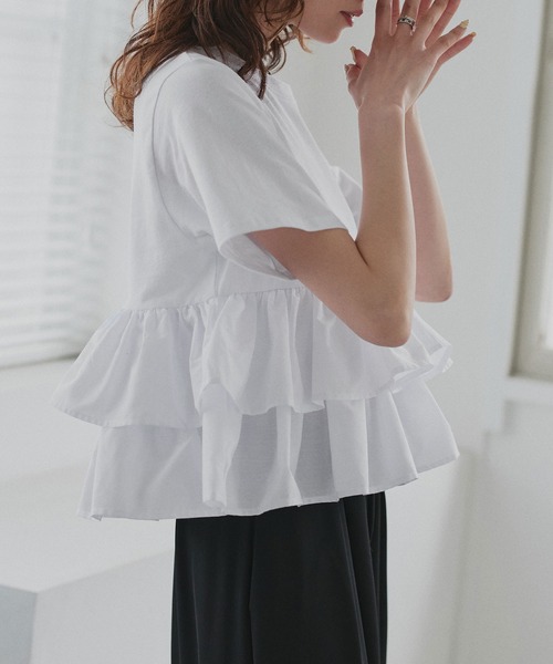 ad thie(アドティエ)の「ティアードフリル ショート丈 Tシャツ(Tシャツ/カットソー・レディース・オフホワイト/ピンク/ベージュ/ブラック/チャコール・FREE)」の21枚目の写真