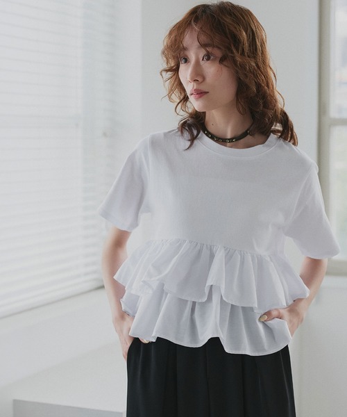 ad thie(アドティエ)の「ティアードフリル ショート丈 Tシャツ(Tシャツ/カットソー・レディース・オフホワイト/ピンク/ベージュ/ブラック/チャコール・FREE)」の22枚目の写真