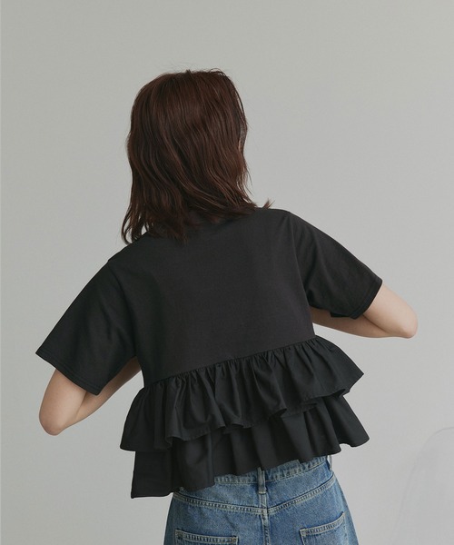 ad thie(アドティエ)の「ティアードフリル ショート丈 Tシャツ(Tシャツ/カットソー・レディース・オフホワイト/ピンク/ベージュ/ブラック/チャコール・FREE)」の11枚目の写真