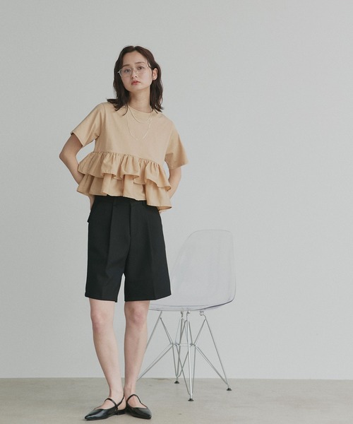 ad thie(アドティエ)の「ティアードフリル ショート丈 Tシャツ(Tシャツ/カットソー・レディース・オフホワイト/ピンク/ベージュ/ブラック/チャコール・FREE)」の14枚目の写真