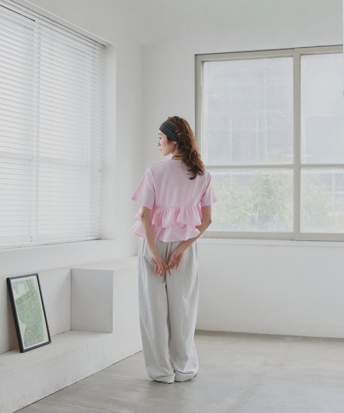 ad thie(アドティエ)の「ティアードフリル ショート丈 Tシャツ(Tシャツ/カットソー・レディース・オフホワイト/ピンク/ベージュ/ブラック/チャコール・FREE)」の17枚目の写真