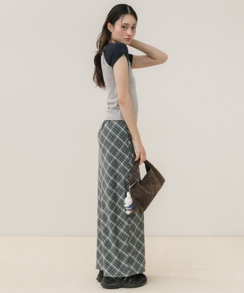 HEILIS(ヘイリス)の「チェックロングスカート / ロングスカート チェックスカート Iラインスカート ナロースカート バイアスチェック スリットスカート ロング丈 ボトムス レディース 韓国ファッション 大人カジュアル カジュアル フレンチカジュアル シンプル 秋服 春服 夏服 デイリー お出かけ(スカート・レディース・ブラウン/ブルー・FREE)」の20枚目の写真