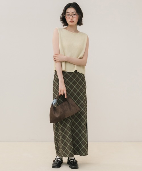 HEILIS(ヘイリス)の「チェックロングスカート / ロングスカート チェックスカート Iラインスカート ナロースカート バイアスチェック スリットスカート ロング丈 ボトムス レディース 韓国ファッション 大人カジュアル カジュアル フレンチカジュアル シンプル 秋服 春服 夏服 デイリー お出かけ(スカート・レディース・ブラウン/ブルー・FREE)」の10枚目の写真