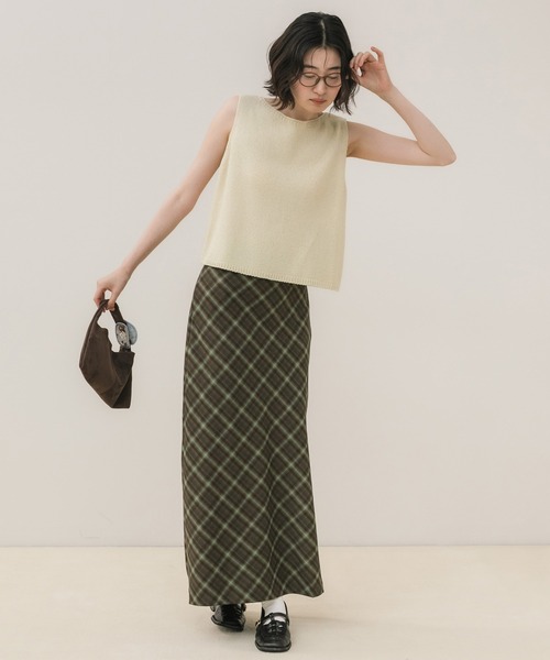 HEILIS(ヘイリス)の「チェックロングスカート / ロングスカート チェックスカート Iラインスカート ナロースカート バイアスチェック スリットスカート ロング丈 ボトムス レディース 韓国ファッション 大人カジュアル カジュアル フレンチカジュアル シンプル 秋服 春服 夏服 デイリー お出かけ(スカート・レディース・ブラウン/ブルー・FREE)」の11枚目の写真