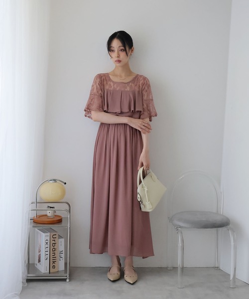 Doula Doula(ドゥーラドゥーラ)の「レース切り替えフレアロングワンピース ドレス(ワンピース・レディース・ブラウン/ダークグレー/ネイビー/モカ・L/M)」の10枚目の写真
