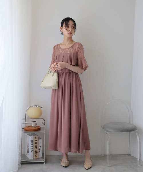 Doula Doula(ドゥーラドゥーラ)の「レース切り替えフレアロングワンピース ドレス(ワンピース・レディース・ブラウン/ダークグレー/ネイビー/モカ・L/M)」の13枚目の写真