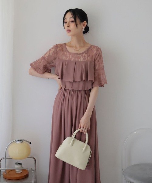 Doula Doula(ドゥーラドゥーラ)の「レース切り替えフレアロングワンピース ドレス(ワンピース・レディース・ブラウン/ダークグレー/ネイビー/モカ・L/M)」の20枚目の写真