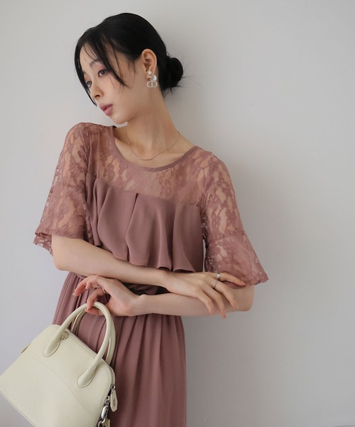 Doula Doula(ドゥーラドゥーラ)の「レース切り替えフレアロングワンピース ドレス(ワンピース・レディース・ブラウン/ダークグレー/ネイビー/モカ・L/M)」の22枚目の写真