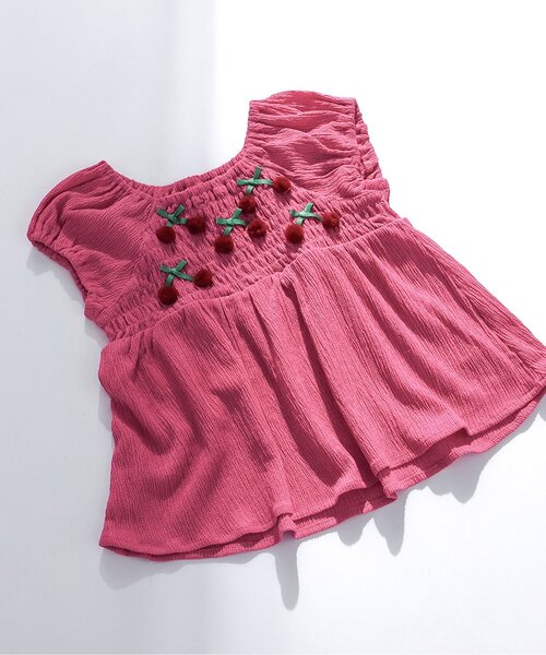 apres les cours（アプレレクール）の「【吸水速乾】シャーリングさくらんぼモチーフトップス（Tシャツ/カットソー・キッズ・ピンク/イエロー/ドット・140/130/120/110/100/90/80）」の3枚目の写真