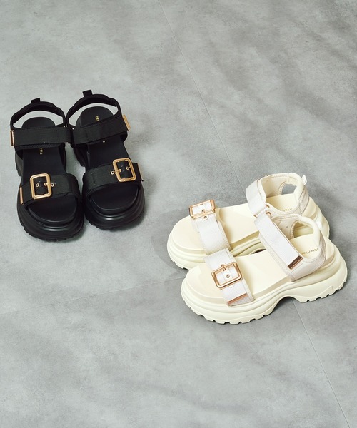 セール】金具 ベルト × ナイロン 厚底 スポサン /61237（サンダル