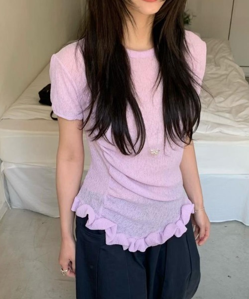 semplice（センプリチェ）の「Ｔシャツ【韓国ファッション】（Tシャツ/カットソー・レディース・グリーン/ピンク/ホワイト/ネイビー・F）」の7枚目の写真