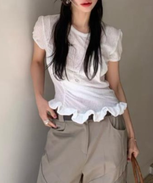 semplice（センプリチェ）の「Ｔシャツ【韓国ファッション】（Tシャツ/カットソー・レディース・グリーン/ピンク/ホワイト/ネイビー・F）」の10枚目の写真