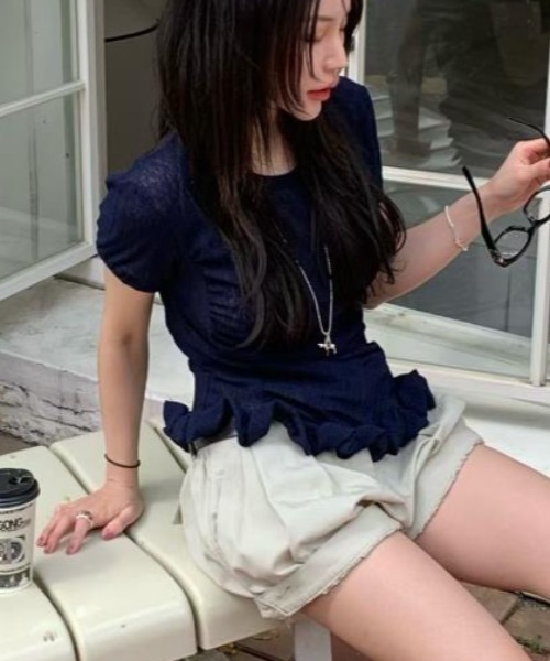 semplice（センプリチェ）の「Ｔシャツ【韓国ファッション】（Tシャツ/カットソー・レディース・グリーン/ピンク/ホワイト/ネイビー・F）」の15枚目の写真