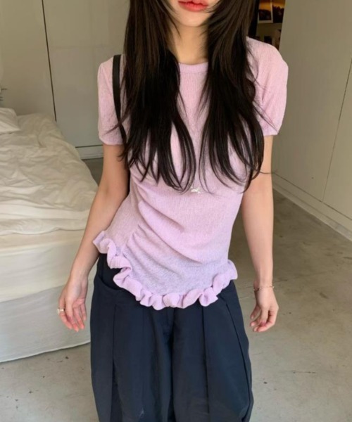 semplice（センプリチェ）の「Ｔシャツ【韓国ファッション】（Tシャツ/カットソー・レディース・グリーン/ピンク/ホワイト/ネイビー・F）」の17枚目の写真