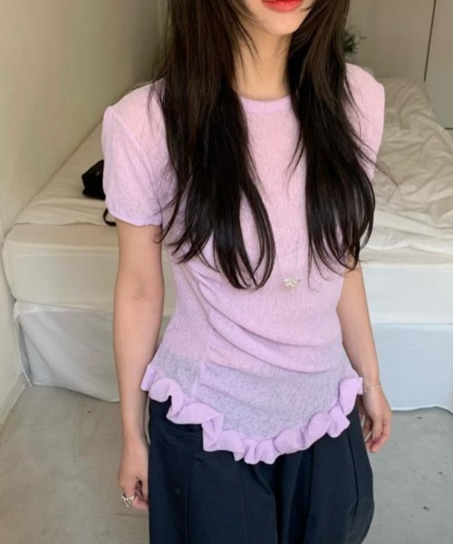 semplice（センプリチェ）の「Ｔシャツ【韓国ファッション】（Tシャツ/カットソー・レディース・グリーン/ピンク/ホワイト/ネイビー・F）」の18枚目の写真