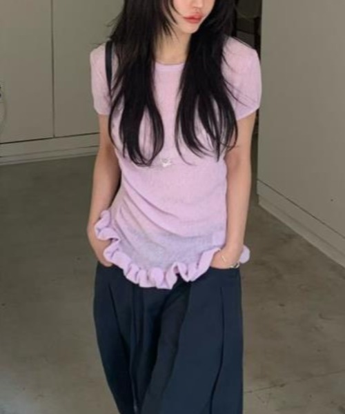 semplice（センプリチェ）の「Ｔシャツ【韓国ファッション】（Tシャツ/カットソー・レディース・グリーン/ピンク/ホワイト/ネイビー・F）」の19枚目の写真