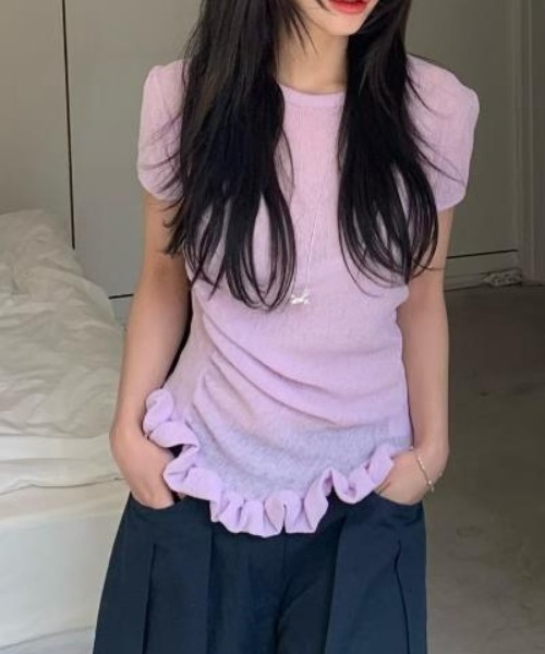 semplice（センプリチェ）の「Ｔシャツ【韓国ファッション】（Tシャツ/カットソー・レディース・グリーン/ピンク/ホワイト/ネイビー・F）」の20枚目の写真