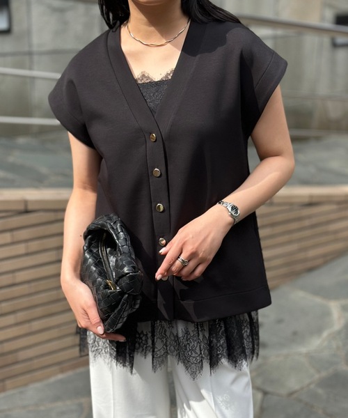 Emma Taylor（エマテイラー）の「ドッキングレースヘムレイヤードキャミソール（キャミソール・レディース・ホワイト/ブラック・FREE）」の15枚目の写真