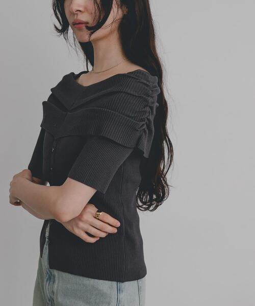 SENSE OF PLACE by URBAN RESEARCH（センスオブプレイスバイアーバンリサーチ）の「『洗濯可』オフショルリブセーター(半袖)（ニット/セーター・レディース・アイボリー/ライトブルー/ネイビー/チャコールグレー・ONE）」の14枚目の写真