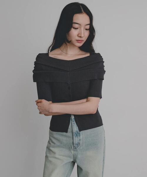 SENSE OF PLACE by URBAN RESEARCH（センスオブプレイスバイアーバンリサーチ）の「『洗濯可』オフショルリブセーター(半袖)（ニット/セーター・レディース・アイボリー/ライトブルー/ネイビー/チャコールグレー・ONE）」の16枚目の写真