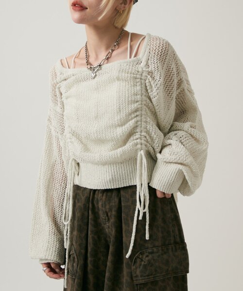 w closet(ダブルクローゼット)の「ライトラメメッシュドロストニット(ニット/セーター・レディース・オフホワイト/グリーン/ピンク/イエロー/グレー・FREE)」の2枚目の写真