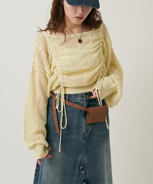w closet(ダブルクローゼット)の「ライトラメメッシュドロストニット(ニット/セーター・レディース・オフホワイト/グリーン/ピンク/イエロー/グレー・FREE)」の5枚目の写真