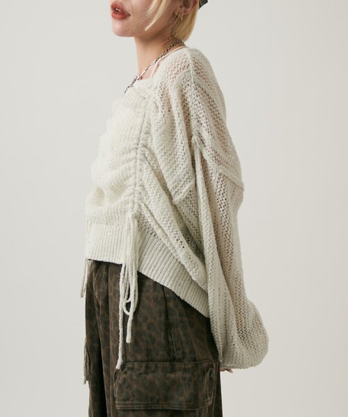 w closet(ダブルクローゼット)の「ライトラメメッシュドロストニット(ニット/セーター・レディース・オフホワイト/グリーン/ピンク/イエロー/グレー・FREE)」の7枚目の写真