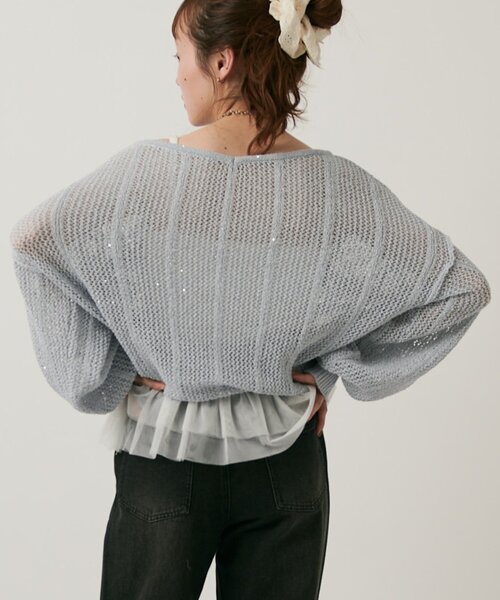 w closet(ダブルクローゼット)の「ライトラメメッシュドロストニット(ニット/セーター・レディース・オフホワイト/グリーン/ピンク/イエロー/グレー・FREE)」の15枚目の写真