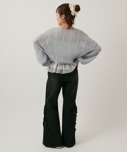 w closet(ダブルクローゼット)の「ライトラメメッシュドロストニット(ニット/セーター・レディース・オフホワイト/グリーン/ピンク/イエロー/グレー・FREE)」の18枚目の写真