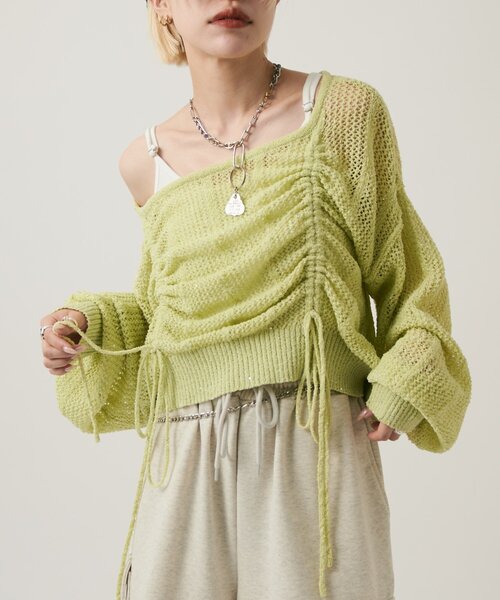 w closet(ダブルクローゼット)の「ライトラメメッシュドロストニット(ニット/セーター・レディース・オフホワイト/グリーン/ピンク/イエロー/グレー・FREE)」の20枚目の写真