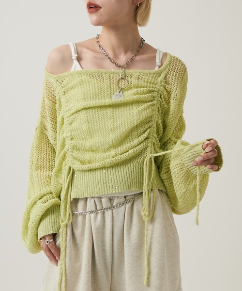 w closet(ダブルクローゼット)の「ライトラメメッシュドロストニット(ニット/セーター・レディース・オフホワイト/グリーン/ピンク/イエロー/グレー・FREE)」の21枚目の写真