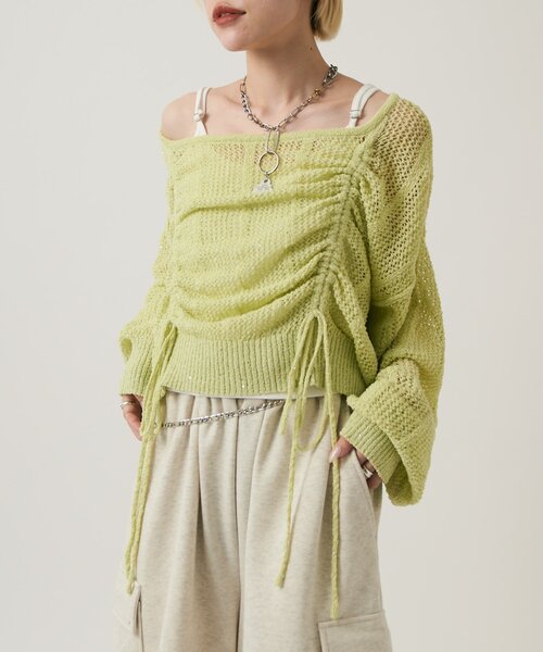 w closet(ダブルクローゼット)の「ライトラメメッシュドロストニット(ニット/セーター・レディース・オフホワイト/グリーン/ピンク/イエロー/グレー・FREE)」の22枚目の写真