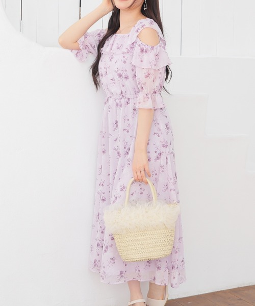 Honeys（ハニーズ）の「肩あきワンピース（ワンピース・レディース・ホワイト×ピンク/パープル系その他/ホワイト系その他2・3L/L/LL/M/S）」の2枚目の写真