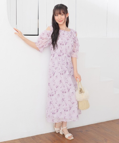 Honeys（ハニーズ）の「肩あきワンピース（ワンピース・レディース・ホワイト×ピンク/パープル系その他/ホワイト系その他2・3L/L/LL/M/S）」の9枚目の写真