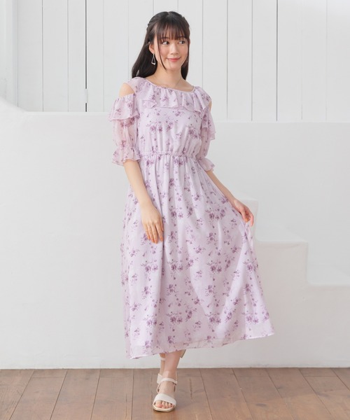 Honeys（ハニーズ）の「肩あきワンピース（ワンピース・レディース・ホワイト×ピンク/パープル系その他/ホワイト系その他2・3L/L/LL/M/S）」の10枚目の写真