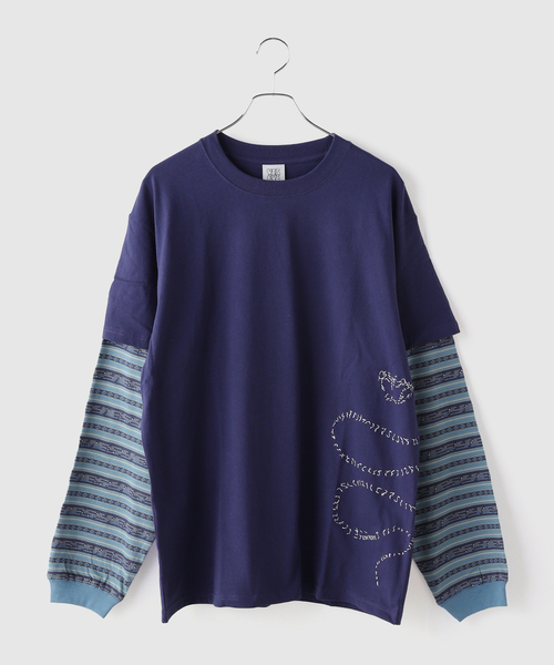 YESEYESEE(イエスアイシー)の「YESEYESEE / イエスアイシー Y.E.S Jacquard Stripe Layerd(Tシャツ/カットソー・メンズ・ブルー/チャコールグレー・LARGE/MEDIUM)」の2枚目の写真