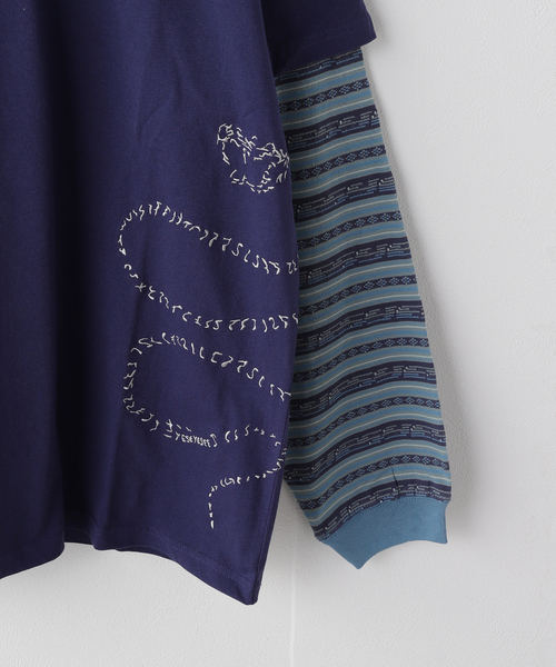 YESEYESEE(イエスアイシー)の「YESEYESEE / イエスアイシー Y.E.S Jacquard Stripe Layerd(Tシャツ/カットソー・メンズ・ブルー/チャコールグレー・LARGE/MEDIUM)」の5枚目の写真