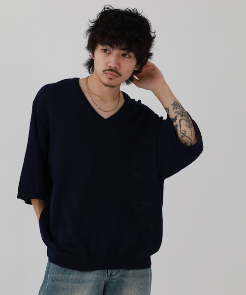 FUNALIVE（ファンアライブ）の「接触冷感ウォッシャブルサマーニット 半袖（ニット/セーター・メンズ・サックスブルー系/ヘザーチャコール/ネイビー系/グレー系/グレー/ブラック/グレイッシュベージュ/サックスブルー/チャコールアッシュ/ブラウン/ネイビー/ベージュ系その他/ブラウン系/ブラック系・XL/M/L/LARGE/MEDIUM/X-LARGE）」の22枚目の写真