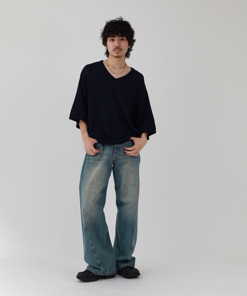 FUNALIVE（ファンアライブ）の「接触冷感ウォッシャブルサマーニット 半袖（ニット/セーター・メンズ・サックスブルー系/ヘザーチャコール/ネイビー系/グレー系/グレー/ブラック/グレイッシュベージュ/サックスブルー/チャコールアッシュ/ブラウン/ネイビー/ベージュ系その他/ブラウン系/ブラック系・XL/M/L/LARGE/MEDIUM/X-LARGE）」の21枚目の写真