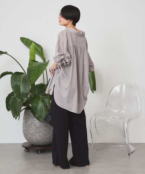 AMERICAN HOLIC（アメリカンホリック）の「シアーデニム加工ギャザーリボンシャツ（シャツ/ブラウス・レディース・ピンク/グレー/インディゴブルー/ライトインディゴブルー・L/M）」の7枚目の写真