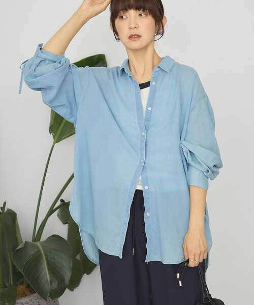 AMERICAN HOLIC（アメリカンホリック）の「シアーデニム加工ギャザーリボンシャツ（シャツ/ブラウス・レディース・ピンク/グレー/インディゴブルー/ライトインディゴブルー・L/M）」の9枚目の写真