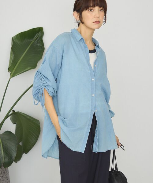 AMERICAN HOLIC（アメリカンホリック）の「シアーデニム加工ギャザーリボンシャツ（シャツ/ブラウス・レディース・ピンク/グレー/インディゴブルー/ライトインディゴブルー・L/M）」の10枚目の写真