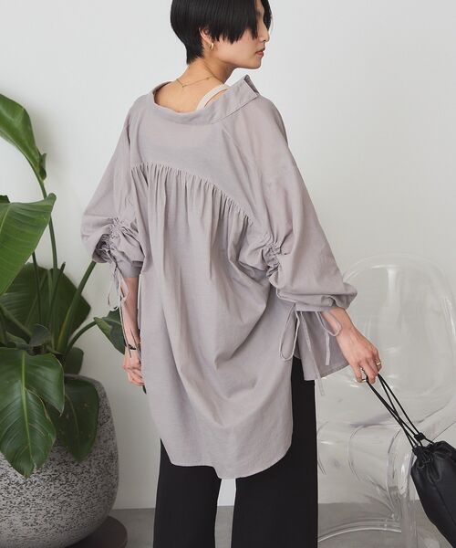 AMERICAN HOLIC（アメリカンホリック）の「シアーデニム加工ギャザーリボンシャツ（シャツ/ブラウス・レディース・ピンク/グレー/インディゴブルー/ライトインディゴブルー・L/M）」の2枚目の写真
