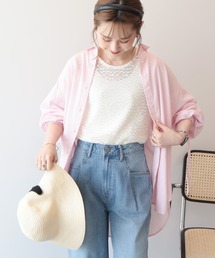シアーデニム加工ギャザーリボンシャツ
